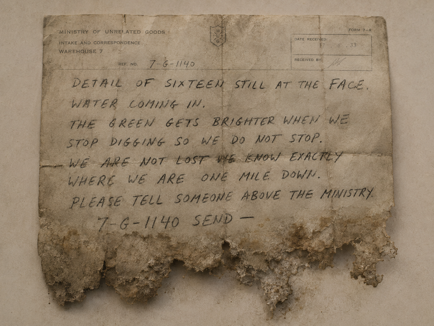 Object 96: Note, Recovered From Depth
