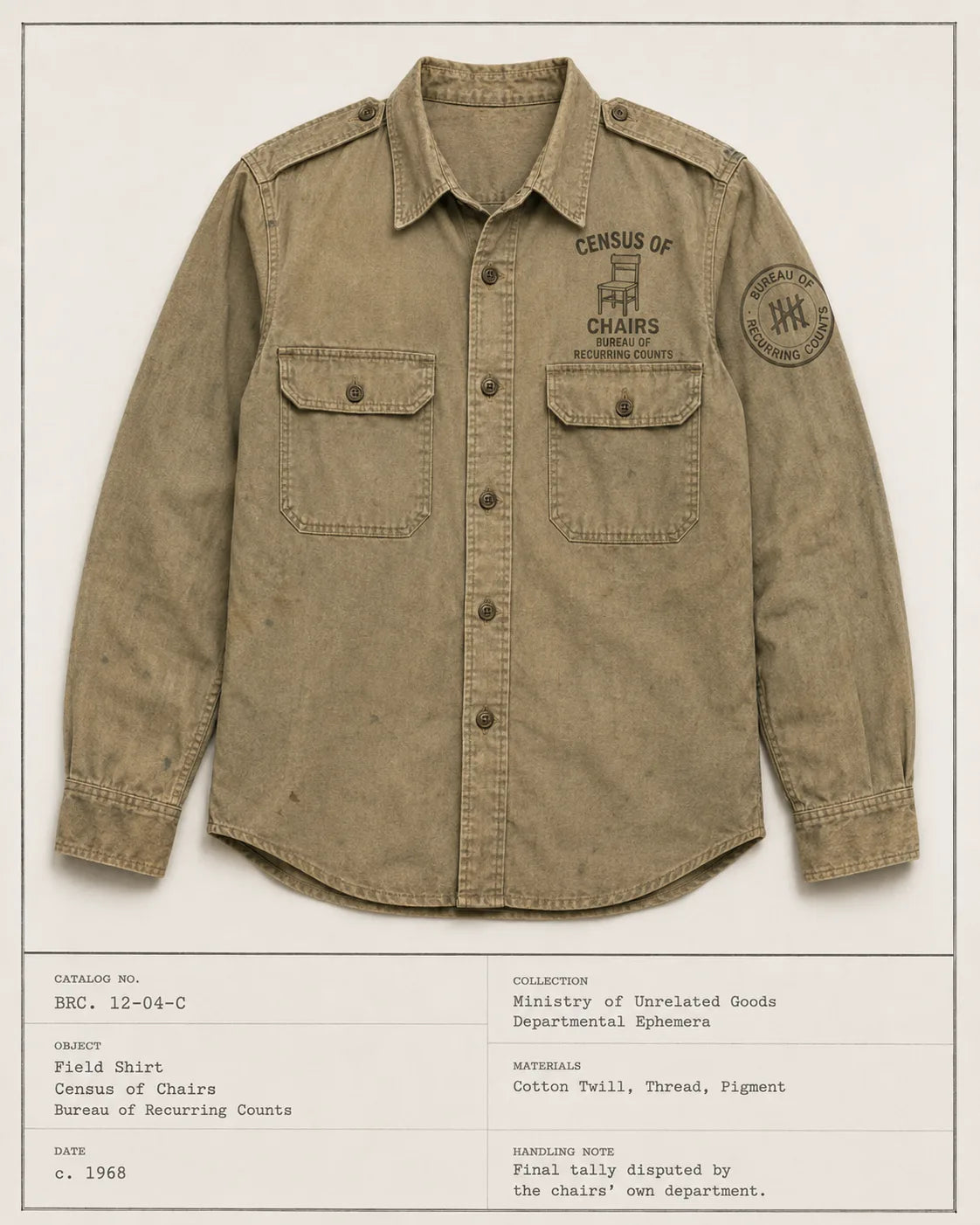 Issued Garment 019-C: Census of Chairs